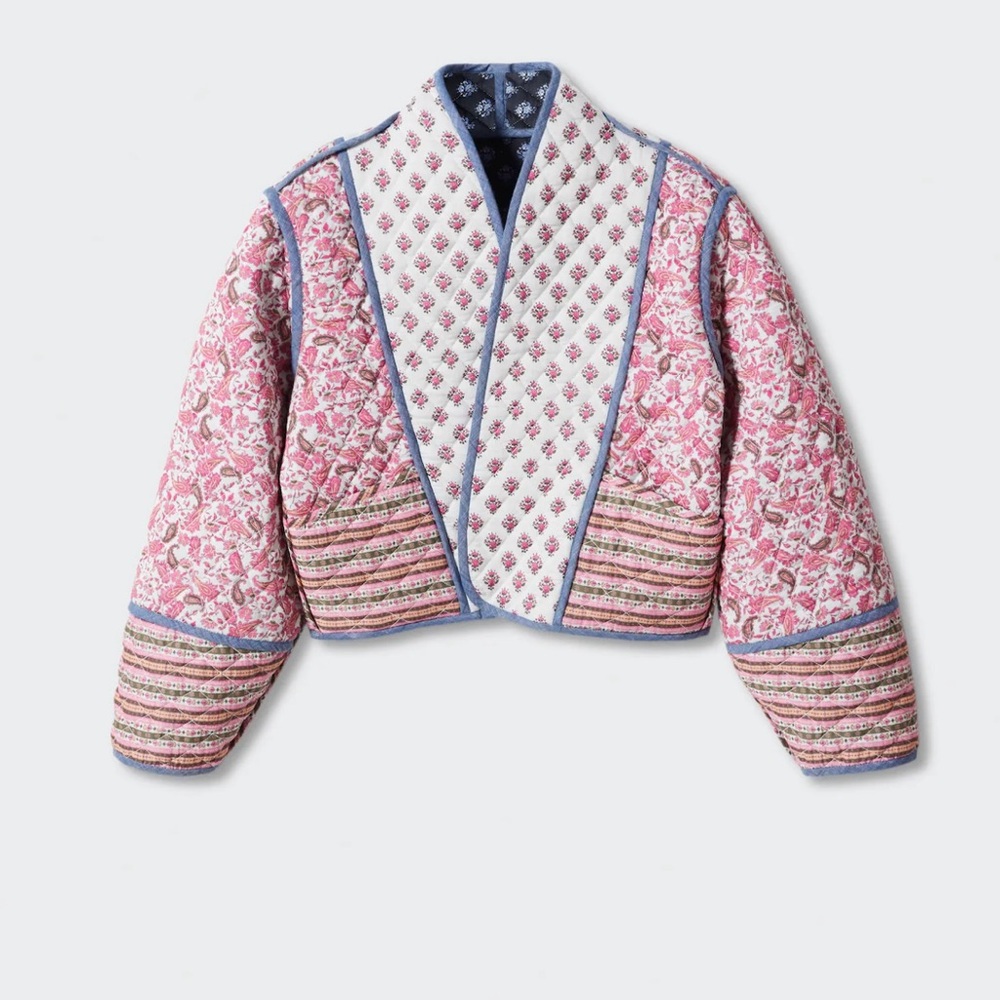 Mango Reversible Floral Quilted Jacket - Pink and White- size Medium
